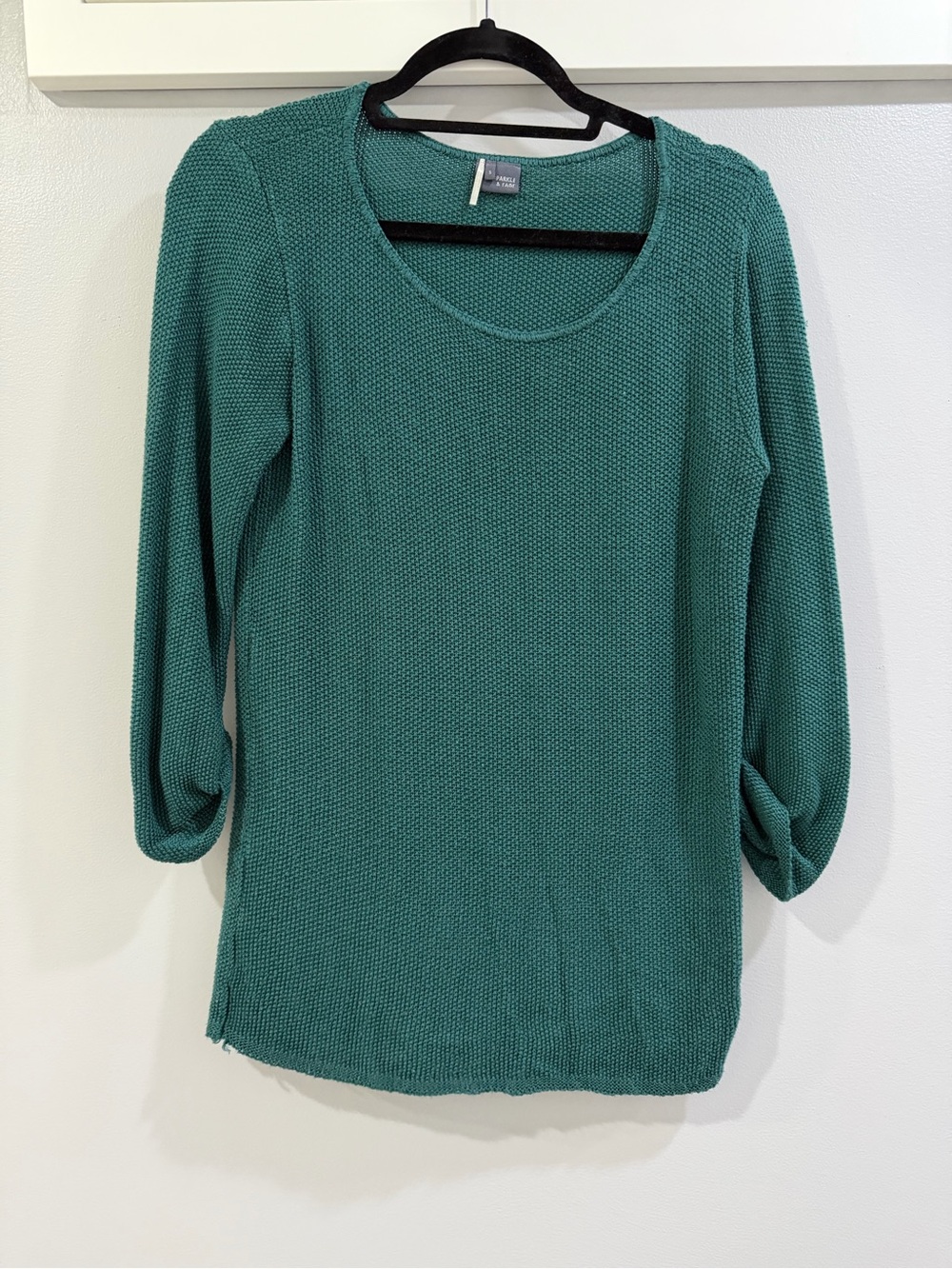 Sparkle & Fade Teal Scoop-Neck Textured Knit Top